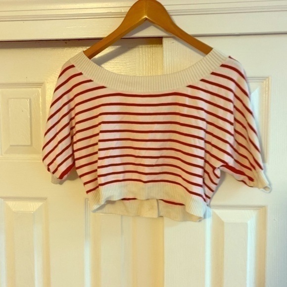 Guess Red & White Striped Knit Cropped Top XS - Picture 1 of 6